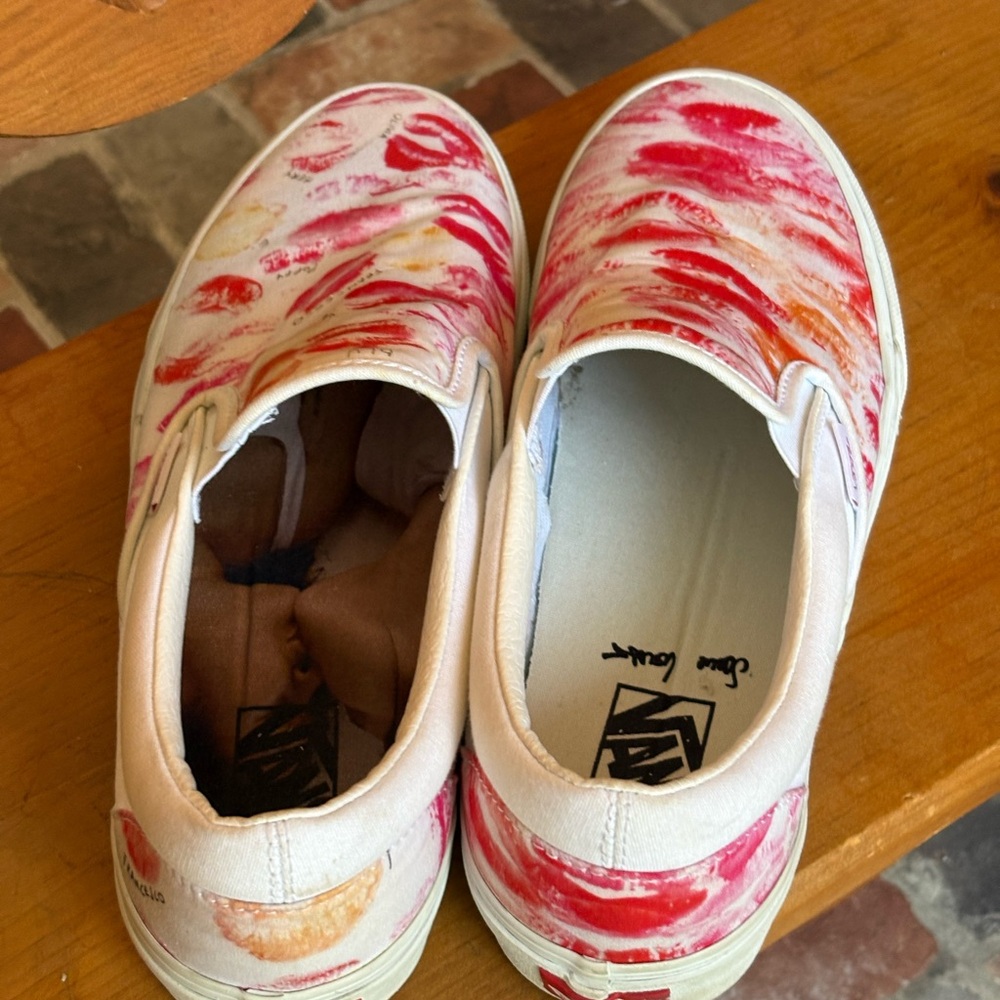 Vans Red and Pink Lip Print Slip-On Sneakers - Picture 4 of 7
